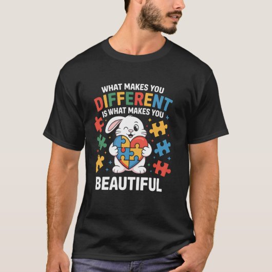 啓発 ビューティフルバニー パズルのピース Tシャツ (正面)