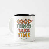 善いことには時間がかかる ツートーンマグカップ (正面左)