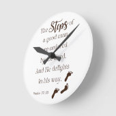 善人のステップ – Psalm 37:23 Bible Verse ラウンド壁時計 (傾斜)