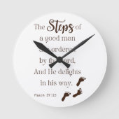 善人のステップ – Psalm 37:23 Bible Verse ラウンド壁時計 (正面)