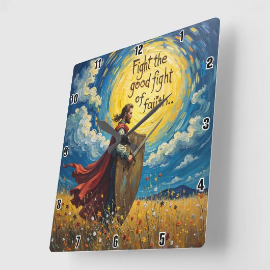 善戦を戦う スクエア壁時計 (傾斜)