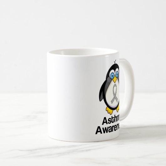 喘息の灰色のリボンサポートペンギン コーヒーマグカップ (正面右)
