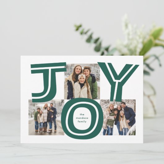 喜はっきりしたび3枚の写真の赤いモダンクリスマス シーズンカード (スタンド正面)