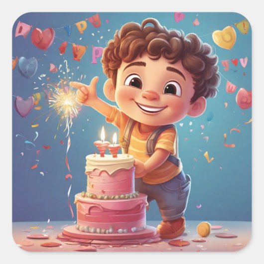 喜ばしいお祝い：心のこもった誕生日の挨拶 スクエアシール (正面)