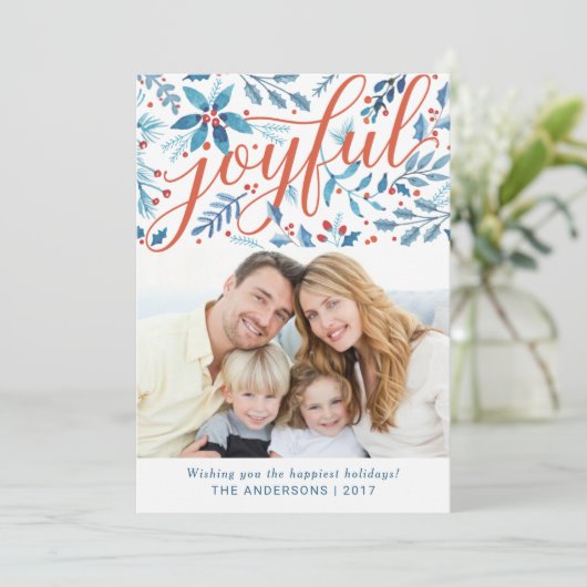 喜ばしいクリスマスの水の色の葉の休暇写真 シーズンカード (スタンド正面)