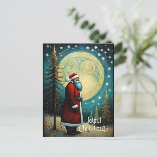 喜ばしいクリスマスサンタクロース満月の木 シーズンポストカード (スタンド正面)