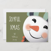 喜ばしいクリスマスハッピー雪だるまモダングリーン シーズンカード (正面)