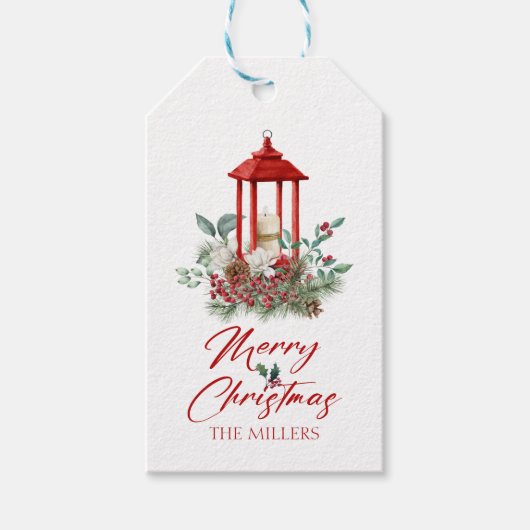 喜ばしいクリスマスバイブの花とランタンブーケ ギフトタグ (正面)