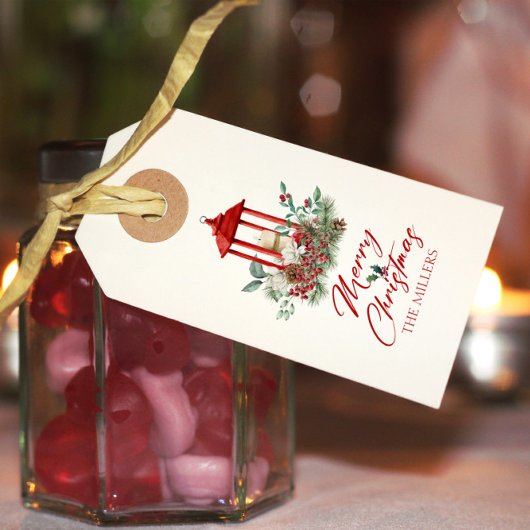 喜ばしいクリスマスバイブの花とランタンブーケ ギフトタグ
