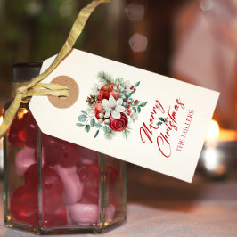喜ばしいクリスマスバイブの花とリンゴの花束 ギフトタグ
