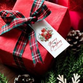 喜ばしいクリスマスバイブの花と蝋燭の花束 ギフトタグ