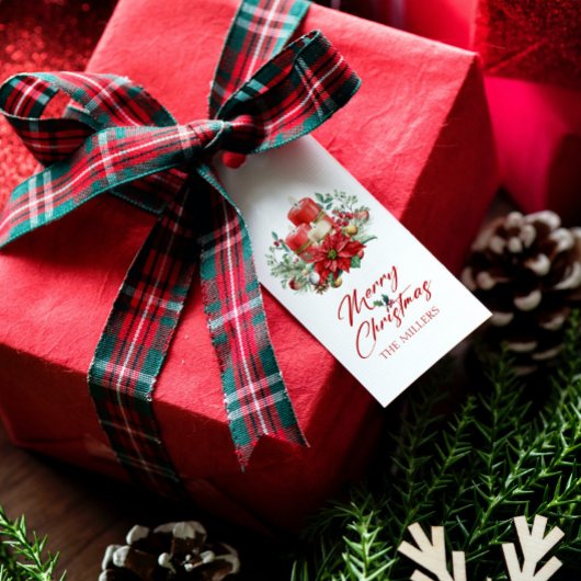 喜ばしいクリスマスバイブの花と蝋燭の花束 ギフトタグ