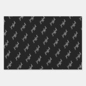 喜ばしいスクリプトスノーフレーク黒と白の休日 ラッピングペーパーシート (正面2)