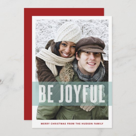 喜ばしいタイポグラフィフォトオーバーレイメリークリスマス シーズンカード (正面/裏面)