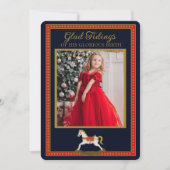 喜ばしいニュースの揺れる馬の写真 フラット ホリデー カード (正面)