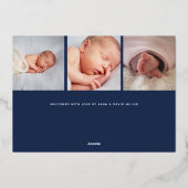 喜ばしいニュース写真コラージュ箔の誕生のお知らせ 箔招待状 (裏面)