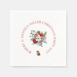 喜ばしいビービークリスマスフラワーと赤りんご花束 スタンダードカクテルナプキン
