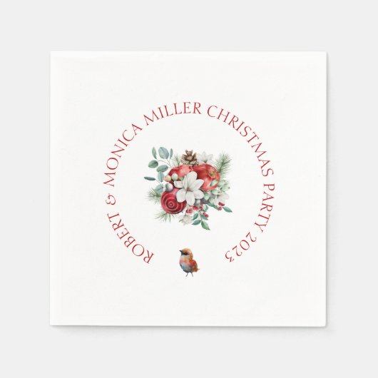 喜ばしいビービークリスマスフラワーと赤りんご花束 スタンダードカクテルナプキン (正面)