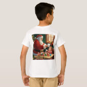 「喜ばしい交流：サンタクロースと子ども Tシャツ (裏面フル)