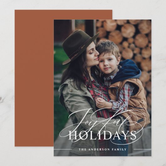 喜ばしい休暇 |スクリエレガントプト写真Terracotta シーズンカード (正面/裏面)