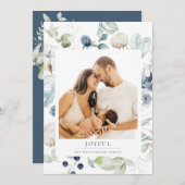 喜ばしい北極の冬の植物写真ブルー シーズンカード (正面/裏面)