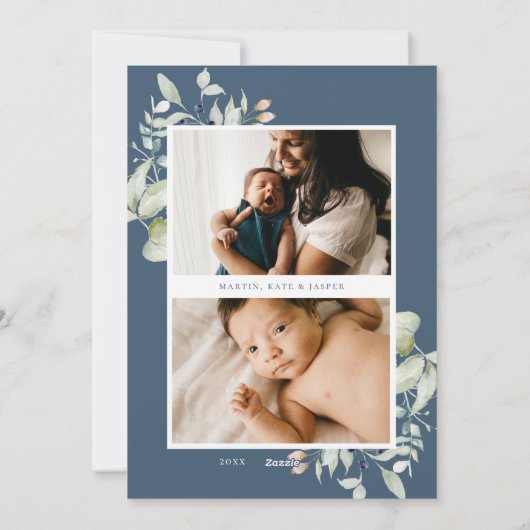 喜ばしい北極の冬の植物写真ブルー シーズンカード (裏面)