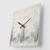 喜ばしい徴候のヴィンテージのShiplapの木製の砂漠のサボテン スクエア壁時計 (傾斜)