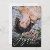 喜ばしい手書きスクリプトスタイリッシュクリスマスフォト シーズンカード (正面)