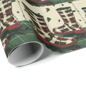 喜ばしい格子柄のレインブーツ – クリスマスシーズン ラッピングペーパー (ロールコーナー)