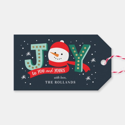 喜ばしい雪だるまホリデーギフトラベル編集可能な色 ギフトタグ (正面(横))