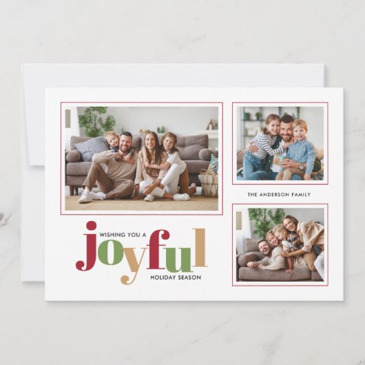 喜ばしい3枚の写真パーソナルメッセージクリスマス シーズンカード (正面)