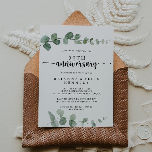 喜ばれるユーカリ 50周年結婚記念日 招待状