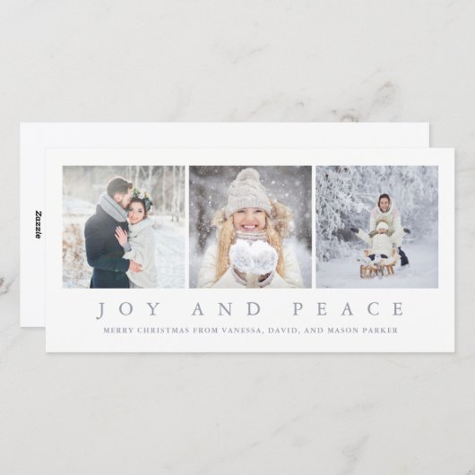 喜びおよび平和|モダンなクリスマス3つの写真 シーズンカード (正面/裏面)