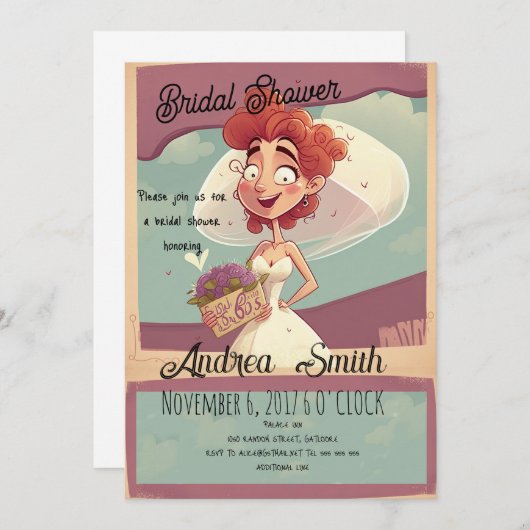 喜びとおもしろいとおもしろいブライダルシャワーカジュアル 招待状 (正面/裏面)