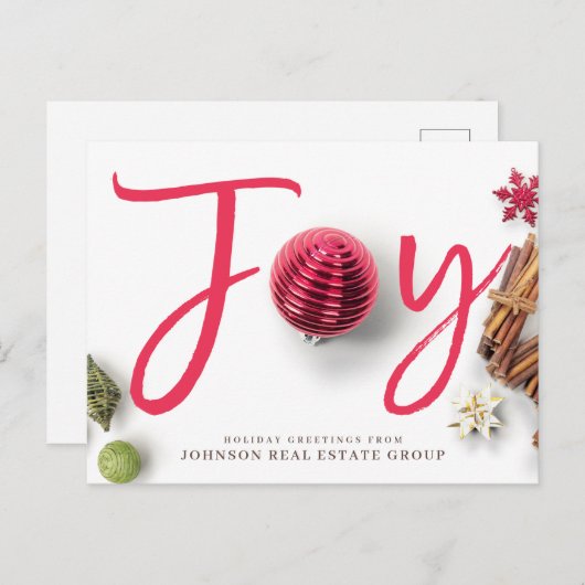 喜びとクリスマスオーナメント | 休日の挨拶 シーズンポストカード (正面/裏面)