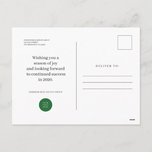 喜びとクリスマスオーナメント | 休日の挨拶 シーズンポストカード (裏面)