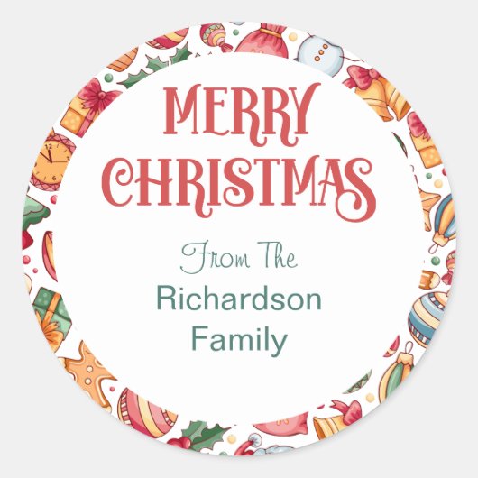 喜びとフェスティバルメリークリスマス封筒用シール ラウンドシール (正面)