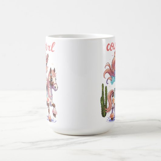 喜びと一緒に乗る – まだらの馬にかわいい女性のカーボーイ» コーヒーマグカップ (中央)