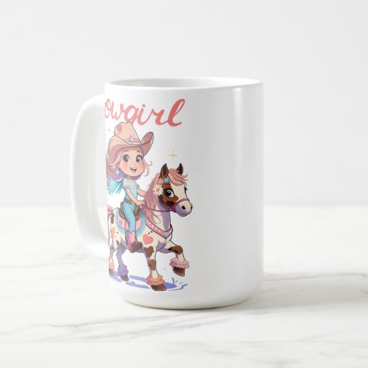 喜びと一緒に乗る – まだらの馬にかわいい女性のカーボーイ» コーヒーマグカップ (正面左)