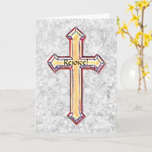 喜びと信仰のゴールドクロスアートイースターカード カード (黄色い花)