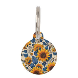 喜びと安全の出会い：輝くヒマワリ ペット　ネームタグ