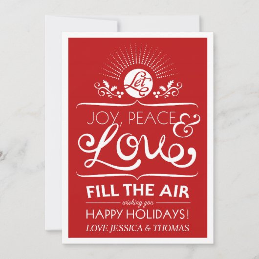 喜びと平和と愛が空気を満たす – ハッピーホリデー シーズンカード (正面)