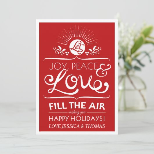 喜びと平和と愛が空気を満たす – ハッピーホリデー シーズンカード (スタンド正面)