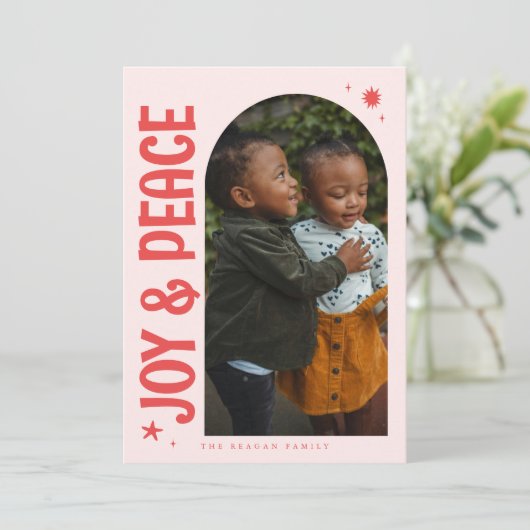 喜びと平和ミニマリストピンクアーチ シーズンカード (スタンド正面)