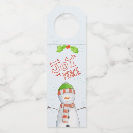 喜びと平和 |かわいいクリスマス雪だるま ボトルネックタグ (裏面)