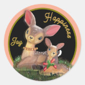 喜びと幸福のトナカイのクリスマス ラウンドシール (正面)