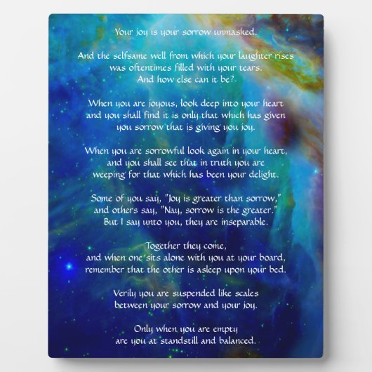 喜びと悲しみの上のカフリル・ジブラン フォトプラーク (正面)