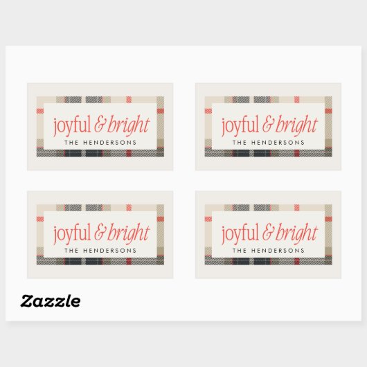 喜びと明るい居心地の良い冬の格子柄ホリデーギフト 長方形シール (シート)