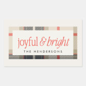 喜びと明るい居心地の良い冬の格子柄ホリデーギフト 長方形シール (正面)