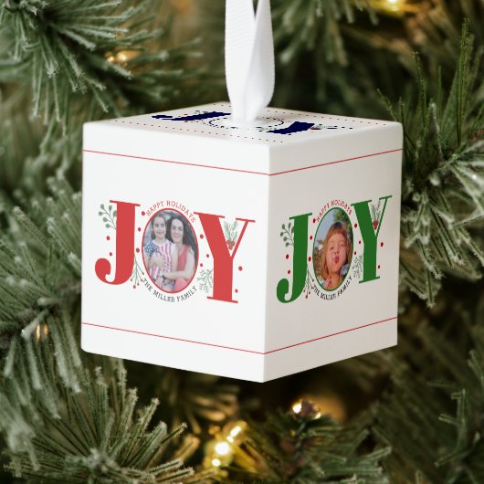 喜びと果実ハッピーホリデーズクリスマスフォト キューブオーナメント (ツリー)